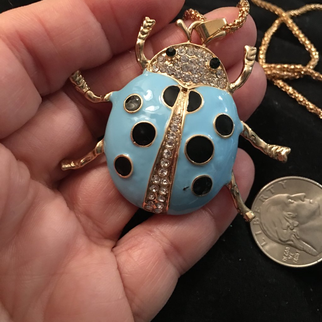 Beetle Lady Bug Rhinestone Necklace Drawer 6 25$